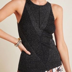 Anthropologie Gemma Sparkle Ribbed High Neck Tank